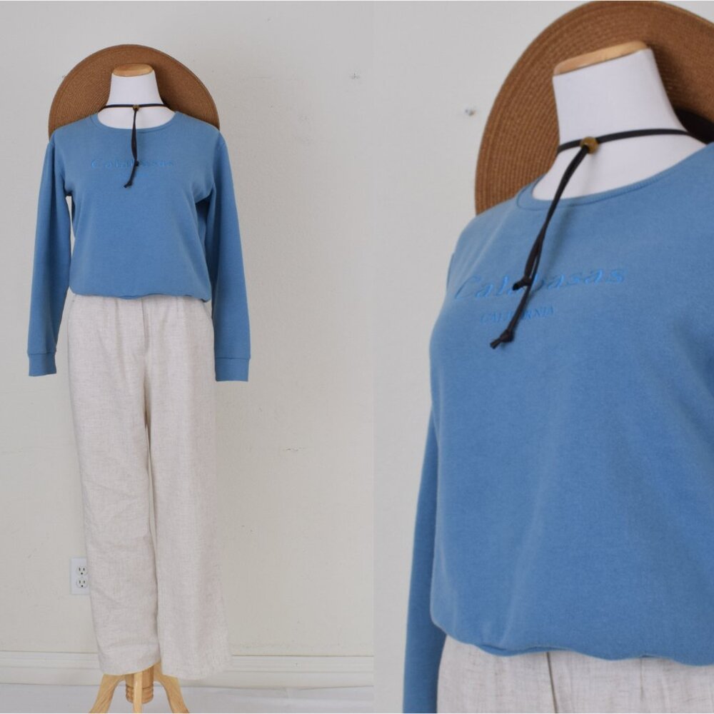 Cotton‎ on blue crop Calabasas California Crewneck sweatshirt size XS, faded